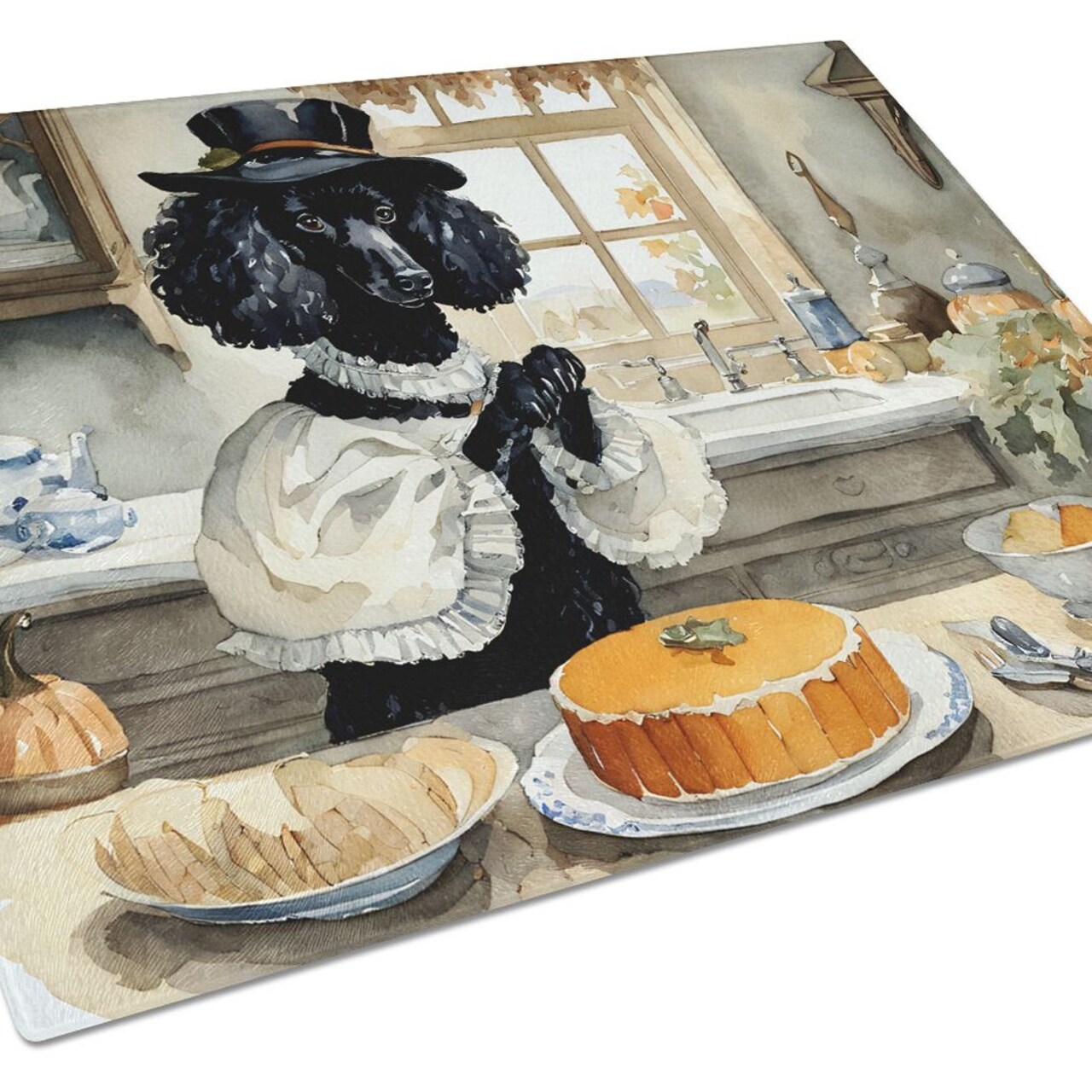 Edge Collections - 15" x 12" - Multicolor - Poodle Halloween Decorative Glass Cutting Board - 1 Piece